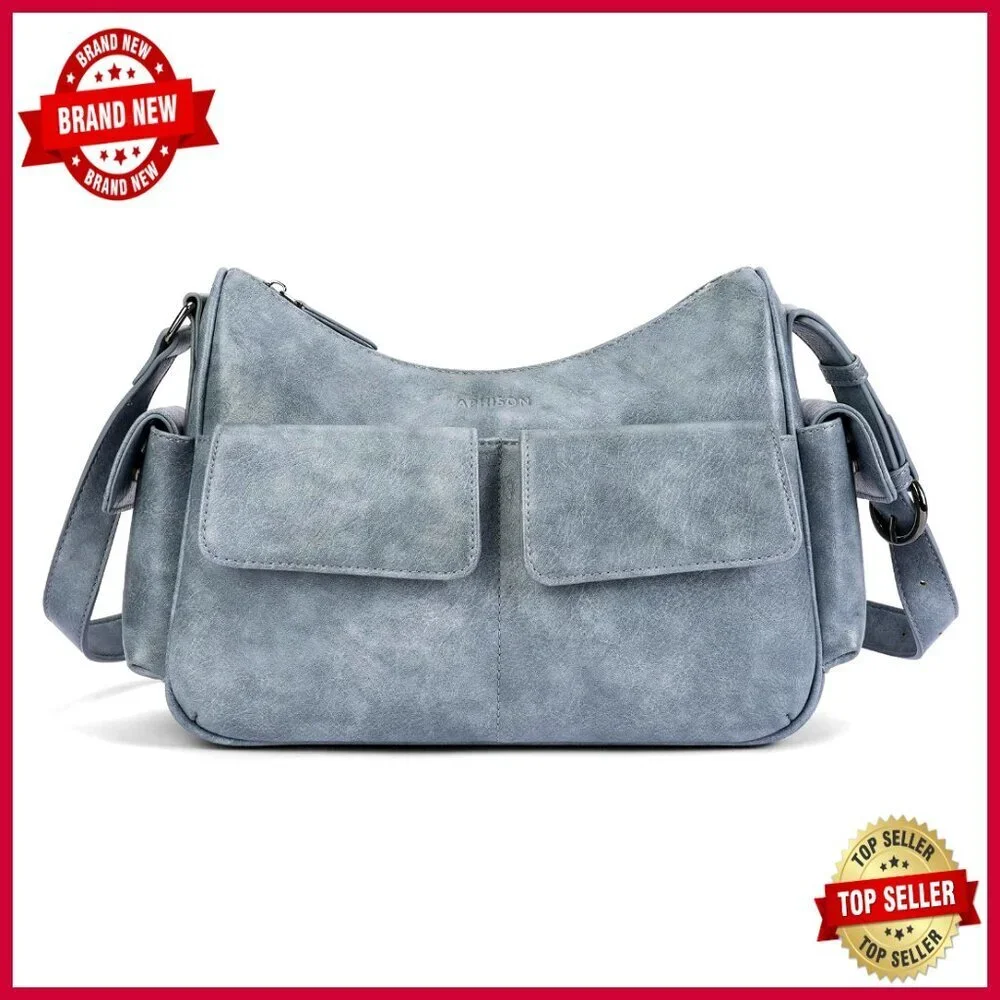Vegan Leather Crossbody Bag with Multi Pockets, Adjustable Strap, 11.2x7.8x3.7